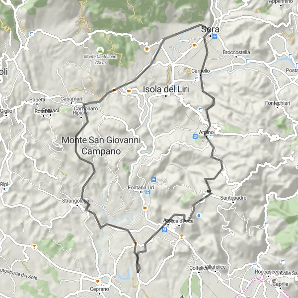 Miniatura della mappa di ispirazione al ciclismo "La Strada dei Borghi Medievali" nella regione di Lazio, Italy. Generata da Tarmacs.app, pianificatore di rotte ciclistiche