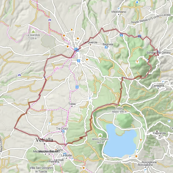 Map miniature of "Vetralla Gravel" cycling inspiration in Lazio, Italy. Generated by Tarmacs.app cycling route planner