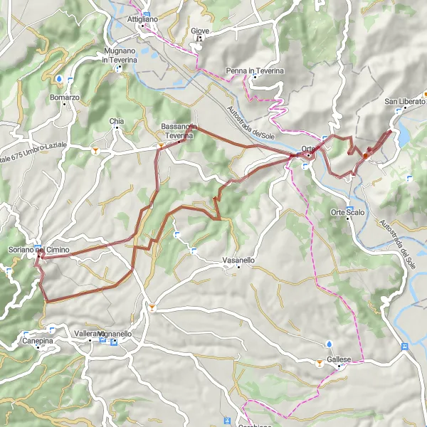Map miniature of "Caldare Gravel" cycling inspiration in Lazio, Italy. Generated by Tarmacs.app cycling route planner