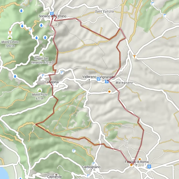 Miniatura della mappa di ispirazione al ciclismo "La Via dei Castelli" nella regione di Lazio, Italy. Generata da Tarmacs.app, pianificatore di rotte ciclistiche