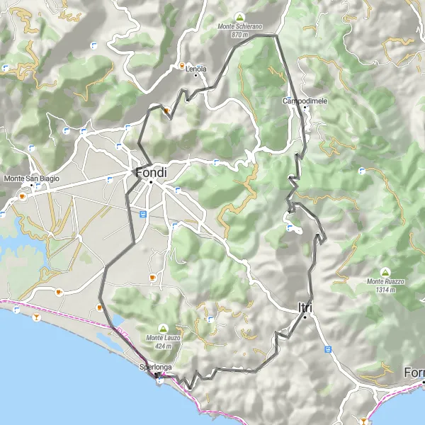 Map miniature of "Monte Rotondo Circuit" cycling inspiration in Lazio, Italy. Generated by Tarmacs.app cycling route planner