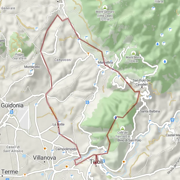 Map miniature of "The Gravel Adventure" cycling inspiration in Lazio, Italy. Generated by Tarmacs.app cycling route planner