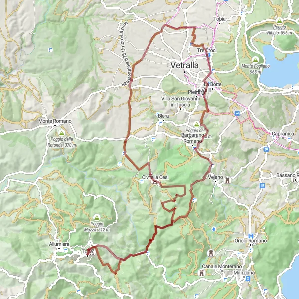 Map miniature of "Ancient Fortresses and Mountain Views" cycling inspiration in Lazio, Italy. Generated by Tarmacs.app cycling route planner