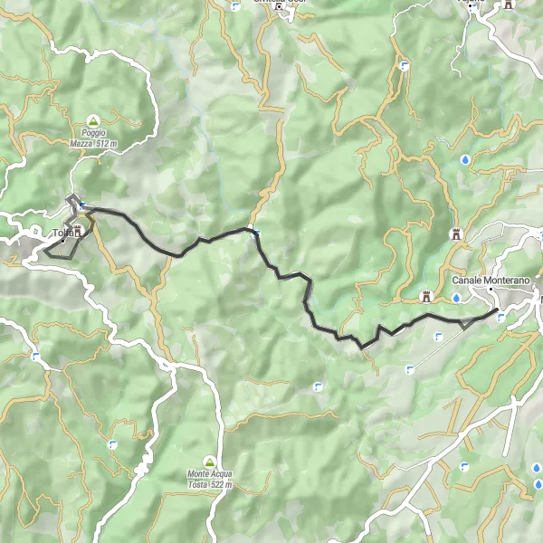 Map miniature of "Rocca dei Frangipane Loop" cycling inspiration in Lazio, Italy. Generated by Tarmacs.app cycling route planner