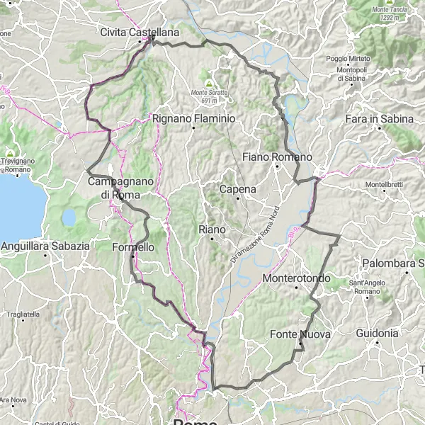 Map miniature of "Lazio Countryside" cycling inspiration in Lazio, Italy. Generated by Tarmacs.app cycling route planner