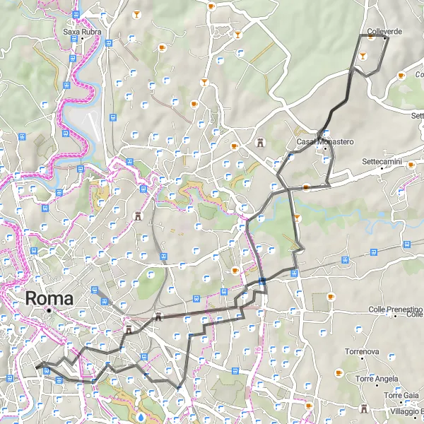 Map miniature of "Historical Rome Ride" cycling inspiration in Lazio, Italy. Generated by Tarmacs.app cycling route planner