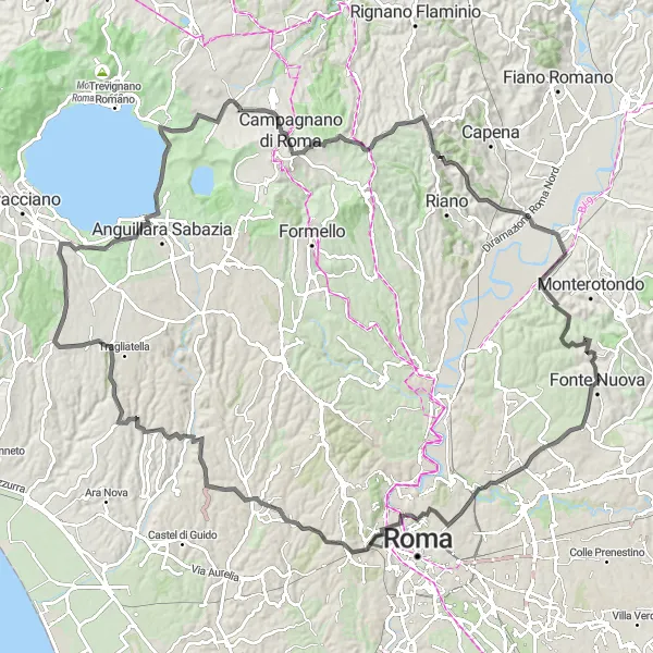 Miniatura della mappa di ispirazione al ciclismo "Scoperta dei Castelli Romani in bicicletta" nella regione di Lazio, Italy. Generata da Tarmacs.app, pianificatore di rotte ciclistiche