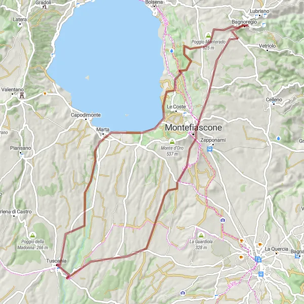 Miniatura della mappa di ispirazione al ciclismo "Il Giro dei Calanchi e dei Monti Volsini" nella regione di Lazio, Italy. Generata da Tarmacs.app, pianificatore di rotte ciclistiche