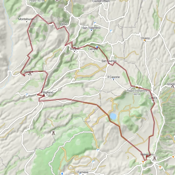 Miniatura della mappa di ispirazione al ciclismo "Itinerario Castello e Rocca Farnese" nella regione di Lazio, Italy. Generata da Tarmacs.app, pianificatore di rotte ciclistiche