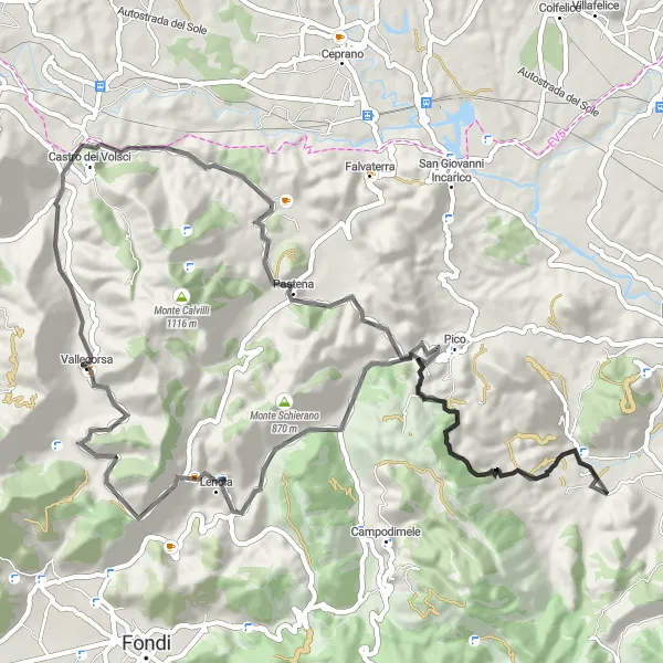 Miniatura della mappa di ispirazione al ciclismo "Avventura in bicicletta da Vallecorsa a Lenola" nella regione di Lazio, Italy. Generata da Tarmacs.app, pianificatore di rotte ciclistiche