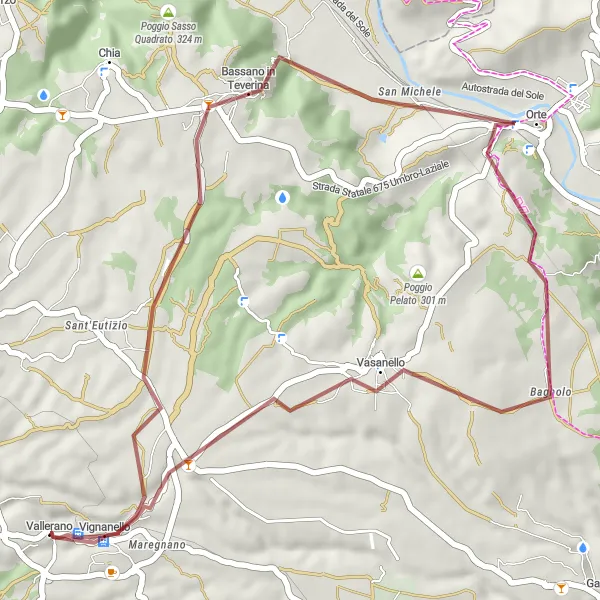 Miniatura della mappa di ispirazione al ciclismo "Giro in Gravel da Vallerano a Vignanello" nella regione di Lazio, Italy. Generata da Tarmacs.app, pianificatore di rotte ciclistiche