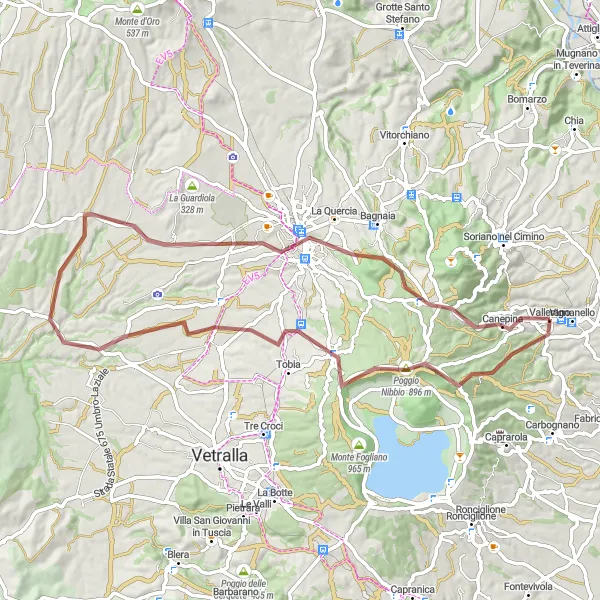 Miniatura della mappa di ispirazione al ciclismo "Tra natura e spiritualità" nella regione di Lazio, Italy. Generata da Tarmacs.app, pianificatore di rotte ciclistiche