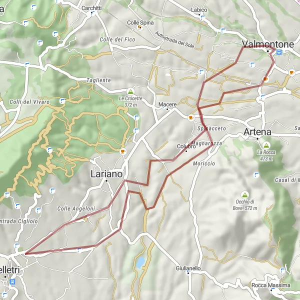 Miniatura della mappa di ispirazione al ciclismo "Valmontone - Monte Casalicchio Gravel Route" nella regione di Lazio, Italy. Generata da Tarmacs.app, pianificatore di rotte ciclistiche