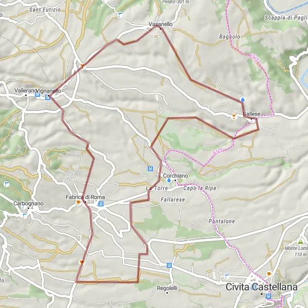 Map miniature of "Valley Adventure" cycling inspiration in Lazio, Italy. Generated by Tarmacs.app cycling route planner