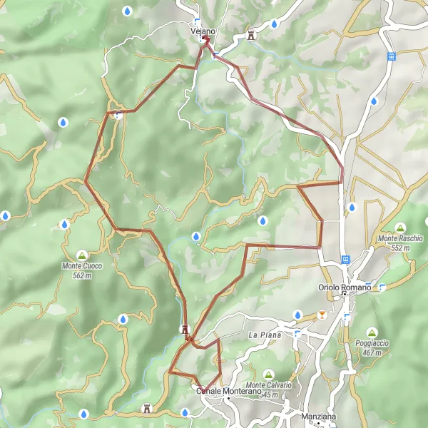 Map miniature of "Vejano and Beyond" cycling inspiration in Lazio, Italy. Generated by Tarmacs.app cycling route planner