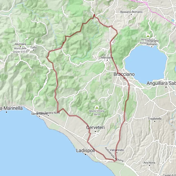 Miniatura della mappa di ispirazione al ciclismo "Avventura Gravel tra Oriolo Romano e Monte Paganella" nella regione di Lazio, Italy. Generata da Tarmacs.app, pianificatore di rotte ciclistiche