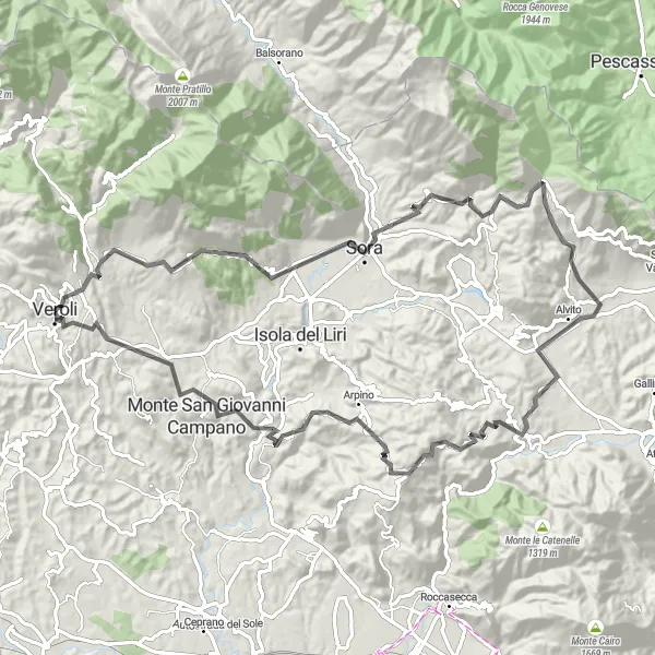 Miniatura della mappa di ispirazione al ciclismo "Tour delle Montagne Verolane" nella regione di Lazio, Italy. Generata da Tarmacs.app, pianificatore di rotte ciclistiche