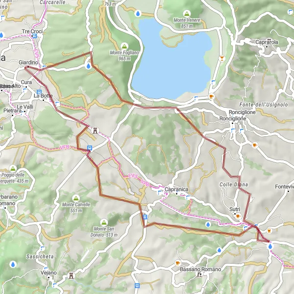 Map miniature of "Gravel Loop with Beautiful Lake Views" cycling inspiration in Lazio, Italy. Generated by Tarmacs.app cycling route planner