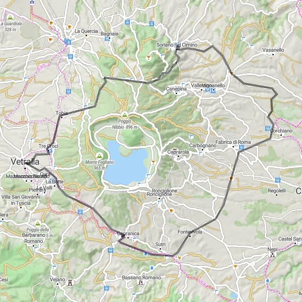 Map miniature of "Exploring Cimini Mountains" cycling inspiration in Lazio, Italy. Generated by Tarmacs.app cycling route planner