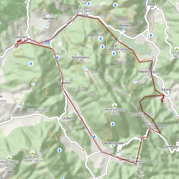 Miniatura della mappa di ispirazione al ciclismo "Giro in Gravel da Vicovaro" nella regione di Lazio, Italy. Generata da Tarmacs.app, pianificatore di rotte ciclistiche
