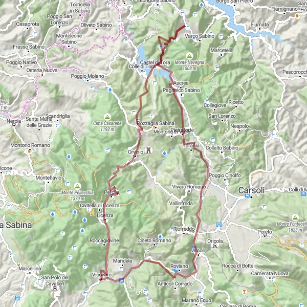 Miniatura della mappa di ispirazione al ciclismo "Giro in Gravel tra Percile e Belgvedere" nella regione di Lazio, Italy. Generata da Tarmacs.app, pianificatore di rotte ciclistiche