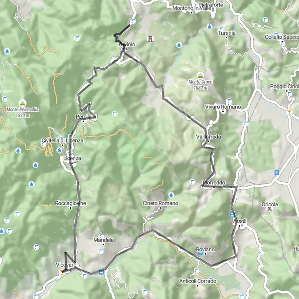 Miniatura della mappa di ispirazione al ciclismo "Esplorazione in Road tra Licenza e Belvedere" nella regione di Lazio, Italy. Generata da Tarmacs.app, pianificatore di rotte ciclistiche