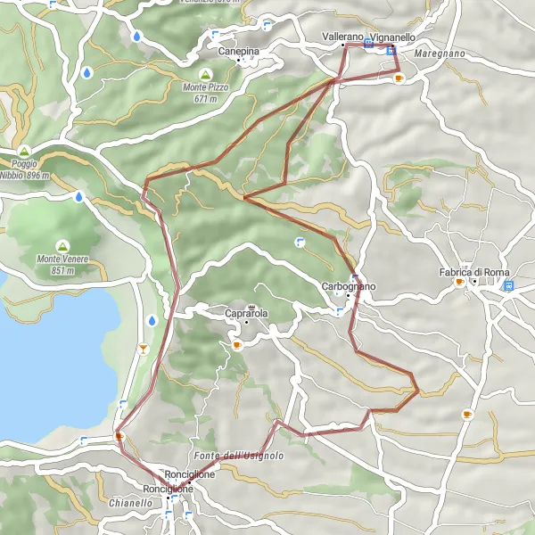 Miniatura della mappa di ispirazione al ciclismo "Vallerano - Castello Ruspoli Gravel Cycling Route" nella regione di Lazio, Italy. Generata da Tarmacs.app, pianificatore di rotte ciclistiche