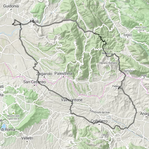 Miniatura della mappa di ispirazione al ciclismo "Giro in bicicletta da Villalba a Monte Catillo" nella regione di Lazio, Italy. Generata da Tarmacs.app, pianificatore di rotte ciclistiche