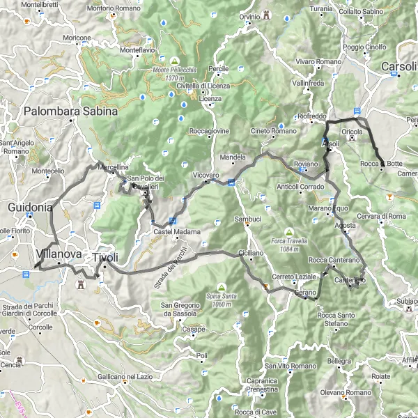 Miniatura della mappa di ispirazione al ciclismo "Tour in bicicletta tra Marcellina e Tivoli" nella regione di Lazio, Italy. Generata da Tarmacs.app, pianificatore di rotte ciclistiche