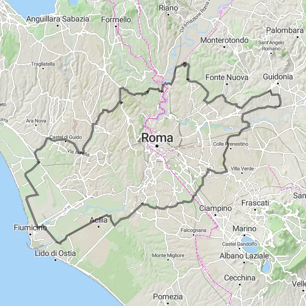 Map miniature of "Torrenova and Mostacciano Road Cycling Adventure" cycling inspiration in Lazio, Italy. Generated by Tarmacs.app cycling route planner