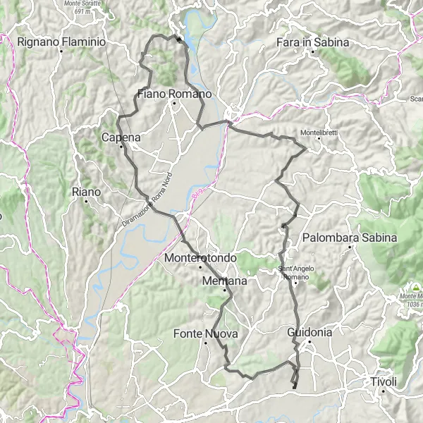 Miniatura della mappa di ispirazione al ciclismo "Tour ciclistico da Villalba a Bivio di Guidonia" nella regione di Lazio, Italy. Generata da Tarmacs.app, pianificatore di rotte ciclistiche