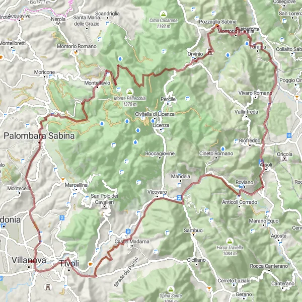 Map miniature of "Villanova to Monte Catillo Loop" cycling inspiration in Lazio, Italy. Generated by Tarmacs.app cycling route planner