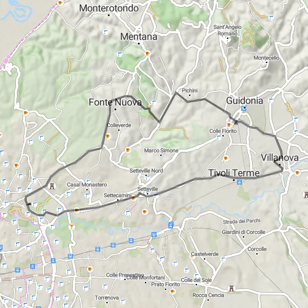 Miniatura della mappa di ispirazione al ciclismo "Giro in bicicletta intorno a Villanova" nella regione di Lazio, Italy. Generata da Tarmacs.app, pianificatore di rotte ciclistiche