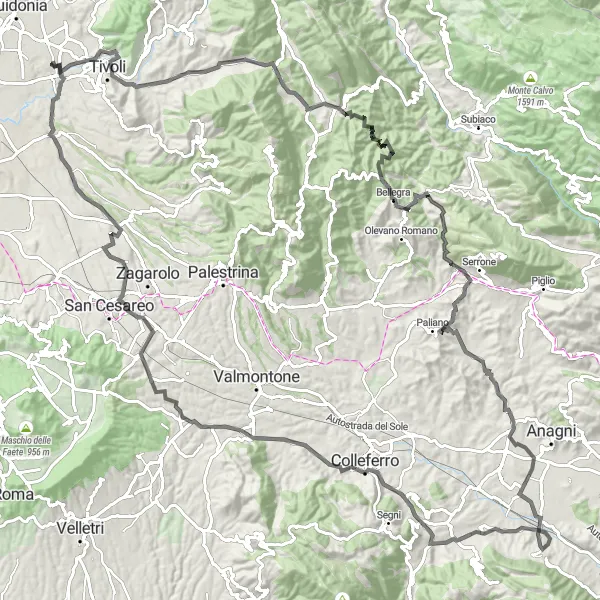 Miniatura della mappa di ispirazione al ciclismo "Avventura ciclistica attraverso montagne e paesaggi mozzafiato" nella regione di Lazio, Italy. Generata da Tarmacs.app, pianificatore di rotte ciclistiche