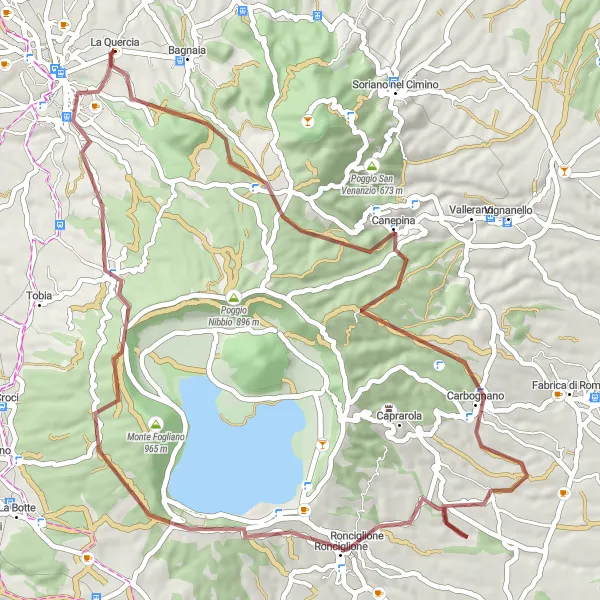 Map miniature of "Relentless Gravel Challenge with Stunning Views" cycling inspiration in Lazio, Italy. Generated by Tarmacs.app cycling route planner