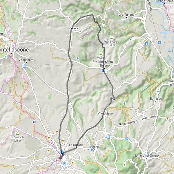 Map miniature of "Scenic Road Ride with Medieval Wonders" cycling inspiration in Lazio, Italy. Generated by Tarmacs.app cycling route planner