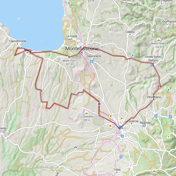 Map miniature of "Gravel Adventure in Viterbo" cycling inspiration in Lazio, Italy. Generated by Tarmacs.app cycling route planner