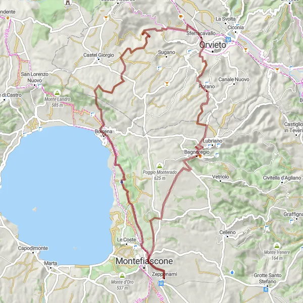 Map miniature of "Viterbo Hills Gravel Ride" cycling inspiration in Lazio, Italy. Generated by Tarmacs.app cycling route planner