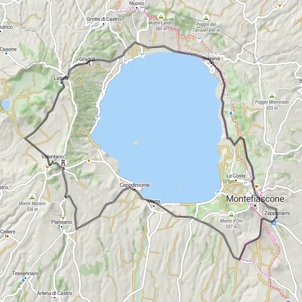 Miniatura della mappa di ispirazione al ciclismo "Giro in bicicletta verso Monte Gallo" nella regione di Lazio, Italy. Generata da Tarmacs.app, pianificatore di rotte ciclistiche