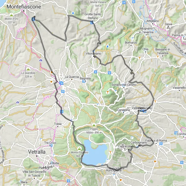 Map miniature of "Viterbo's Countryside" cycling inspiration in Lazio, Italy. Generated by Tarmacs.app cycling route planner