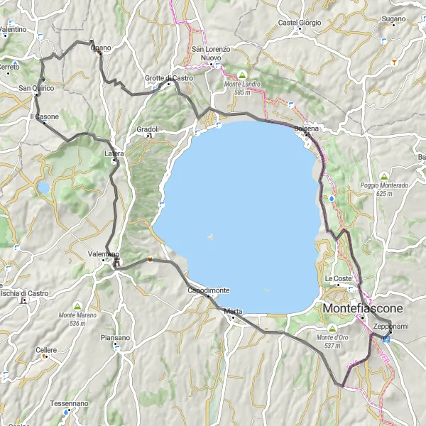 Map miniature of "Discovering Etruscan Ruins" cycling inspiration in Lazio, Italy. Generated by Tarmacs.app cycling route planner