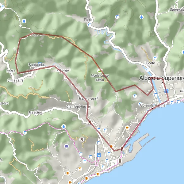 Miniatuurkaart van de fietsinspiratie "Gravelavontuur rond Albisola Superiore" in Liguria, Italy. Gemaakt door de Tarmacs.app fietsrouteplanner