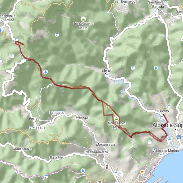 Karttaminiaatyyri "Gravel Tour Albisola Marina" pyöräilyinspiraatiosta alueella Liguria, Italy. Luotu Tarmacs.app pyöräilyreittisuunnittelijalla
