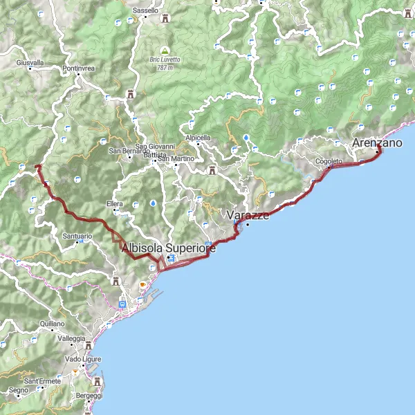 Kartminiatyr av "Grusvei Eventyr i Liguria" sykkelinspirasjon i Liguria, Italy. Generert av Tarmacs.app sykkelrutoplanlegger