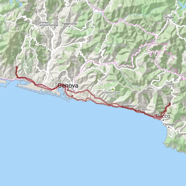 Kartminiatyr av "Grusvei rute fra Avegno tilbake til Avegno" sykkelinspirasjon i Liguria, Italy. Generert av Tarmacs.app sykkelrutoplanlegger