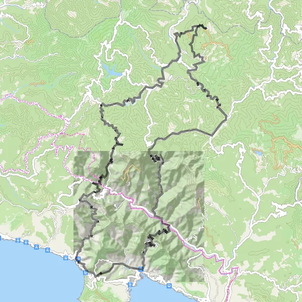 Miniature de la carte de l'inspiration cycliste "L'aventure à la Cima del Conco" dans la Liguria, Italy. Générée par le planificateur d'itinéraire cycliste Tarmacs.app