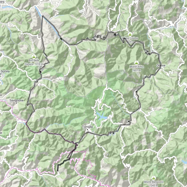 Miniatua del mapa de inspiración ciclista "Panorámica ruta en bicicleta de carretera desde Bargagli" en Liguria, Italy. Generado por Tarmacs.app planificador de rutas ciclistas