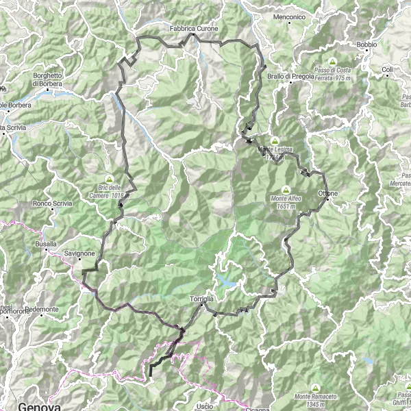Zemljevid v pomanjšavi "Nevpadljiva kolesarska pustolovščina v Liguriji" kolesarske inspiracije v Liguria, Italy. Generirano z načrtovalcem kolesarskih poti Tarmacs.app