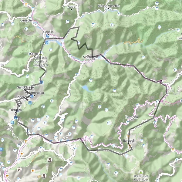Miniature de la carte de l'inspiration cycliste "Monte Pinasco Loop" dans la Liguria, Italy. Générée par le planificateur d'itinéraire cycliste Tarmacs.app