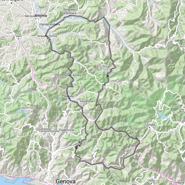 Map miniature of "Bargagli to Passo della Scoffera" cycling inspiration in Liguria, Italy. Generated by Tarmacs.app cycling route planner